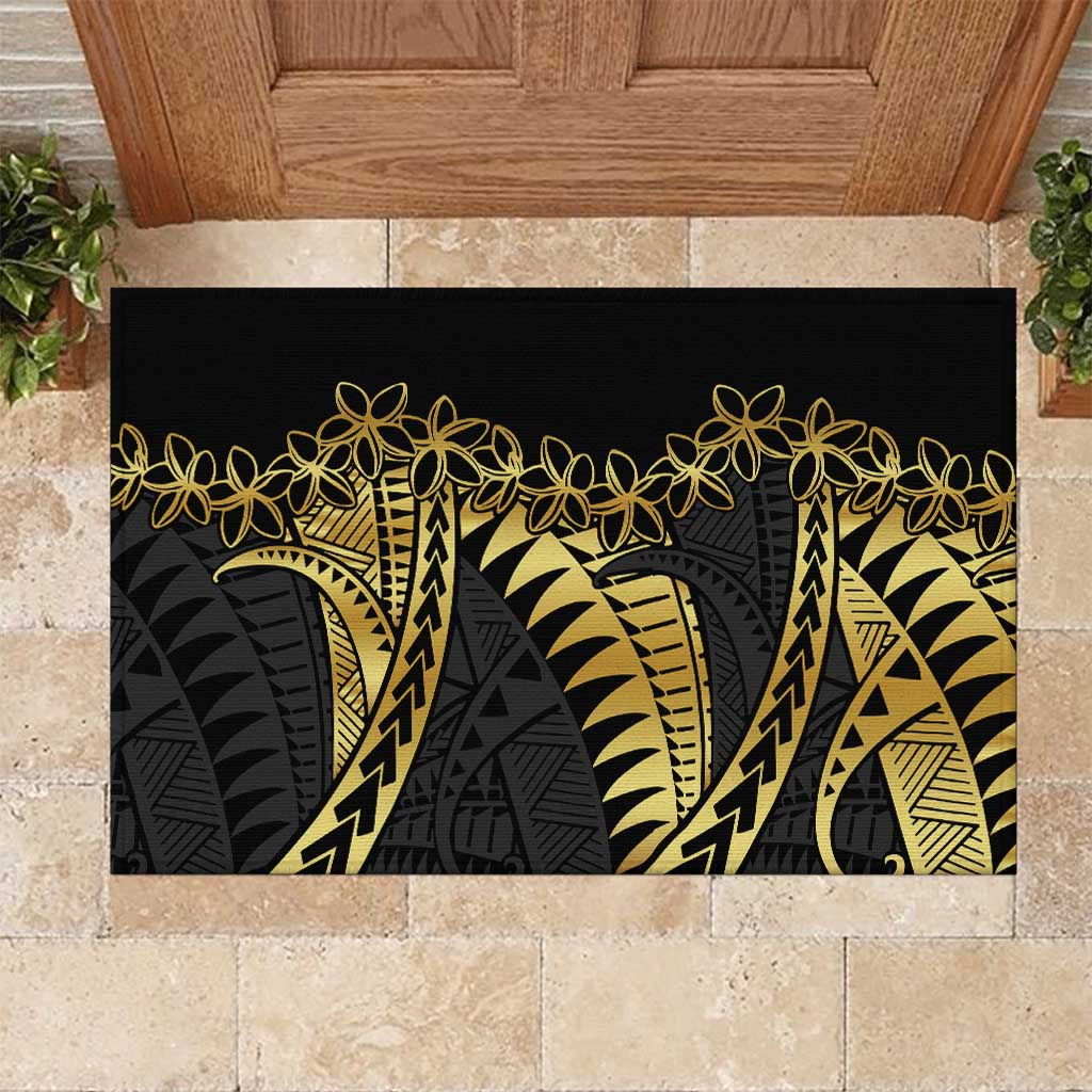 Polynesia Rubber Doormat Black & Gold Fancy Plumeria LT7 Black Gold - Polynesian Pride