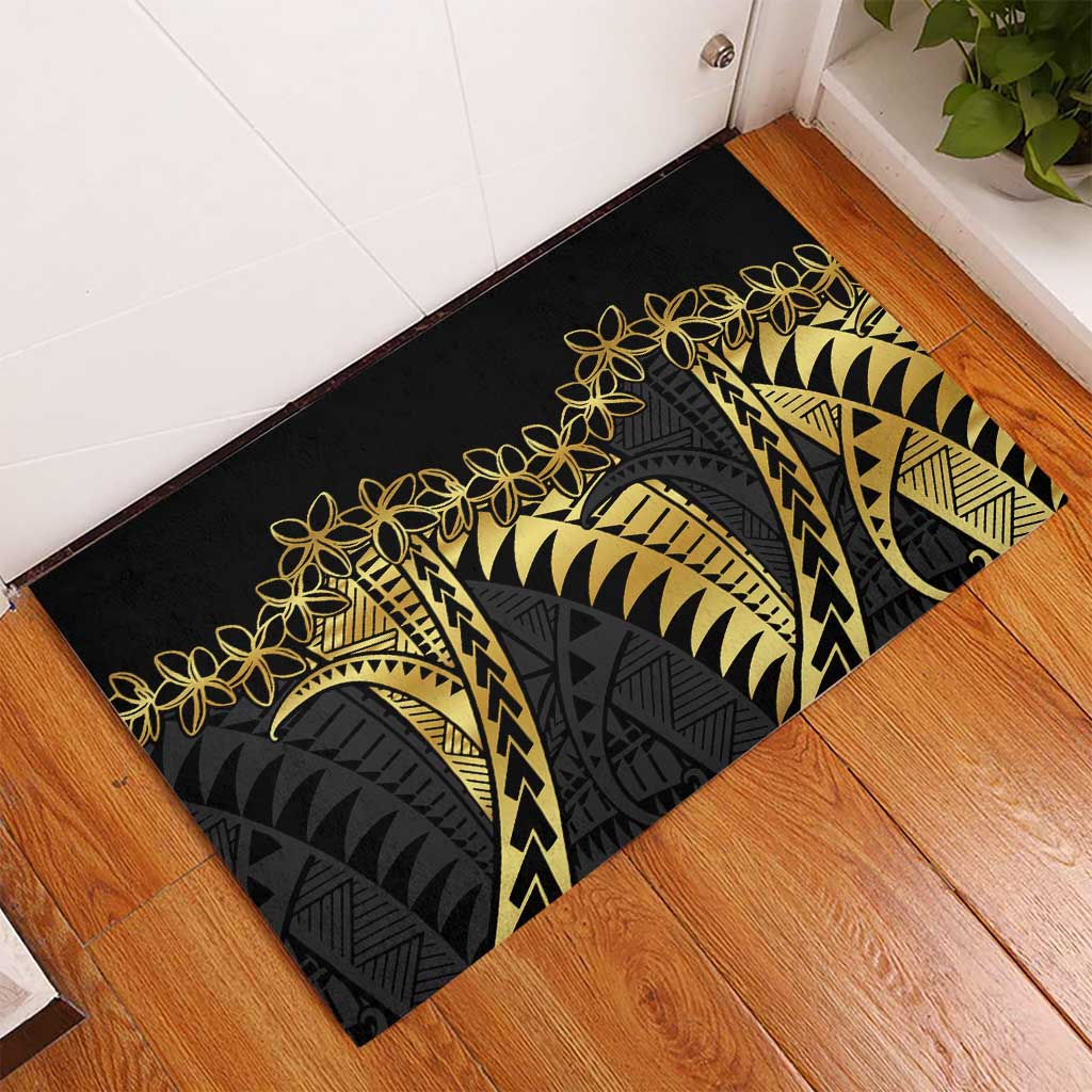 Polynesia Rubber Doormat Black & Gold Fancy Plumeria LT7 - Polynesian Pride
