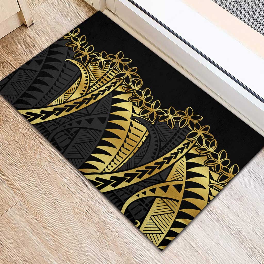Polynesia Rubber Doormat Black & Gold Fancy Plumeria LT7 - Polynesian Pride
