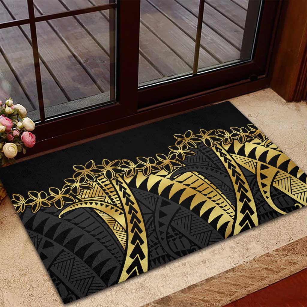 Polynesia Rubber Doormat Black & Gold Fancy Plumeria LT7 - Polynesian Pride
