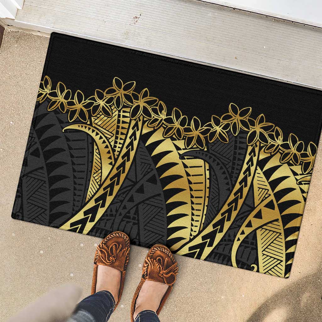 Polynesia Rubber Doormat Black & Gold Fancy Plumeria LT7 - Polynesian Pride