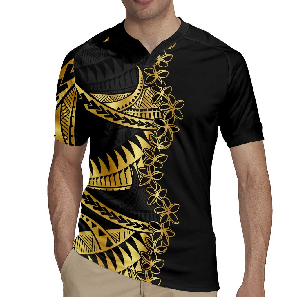 Polynesia Rugby Jersey Black & Gold Fancy Plumeria