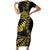 Polynesia Short Sleeve Bodycon Dress Black & Gold Fancy Plumeria