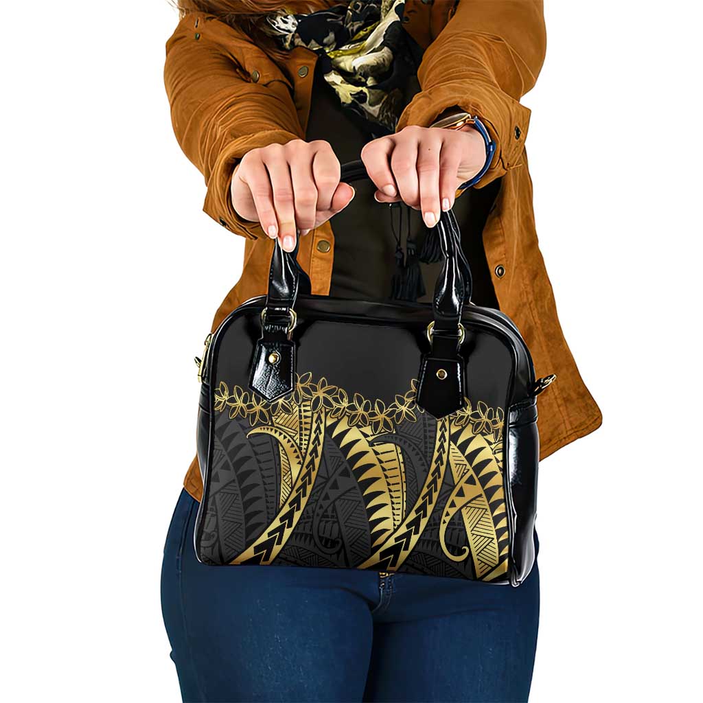 Polynesia Shoulder Handbag Black & Gold Fancy Plumeria