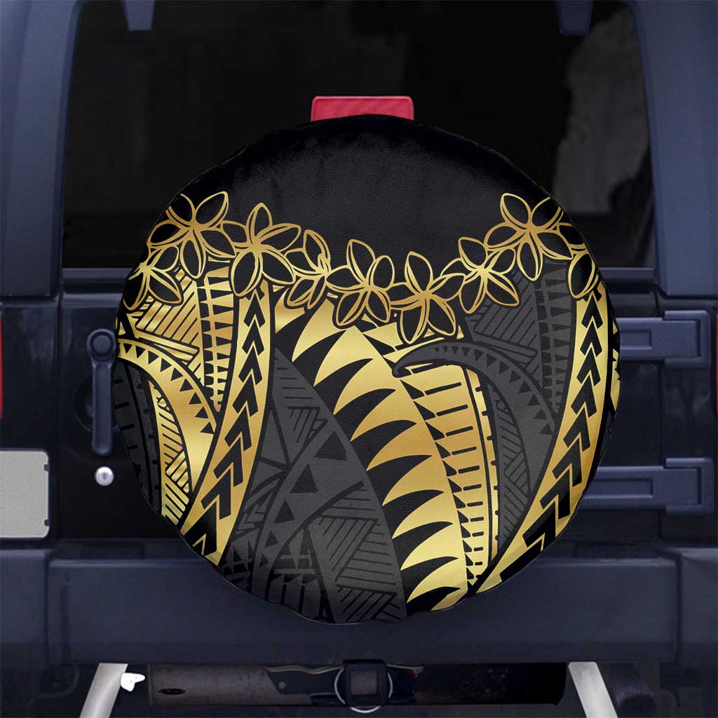 Polynesia Spare Tire Cover Black & Gold Fancy Plumeria LT7 - Polynesian Pride