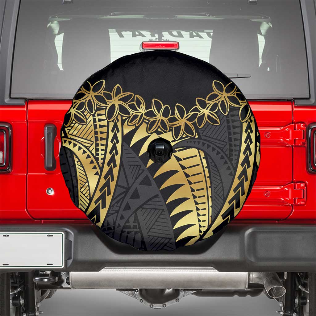 Polynesia Spare Tire Cover Black & Gold Fancy Plumeria LT7 - Polynesian Pride