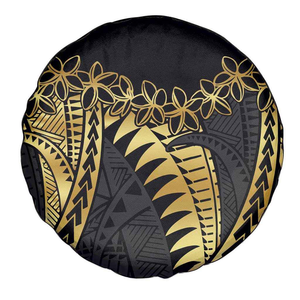 Polynesia Spare Tire Cover Black & Gold Fancy Plumeria LT7 - Polynesian Pride