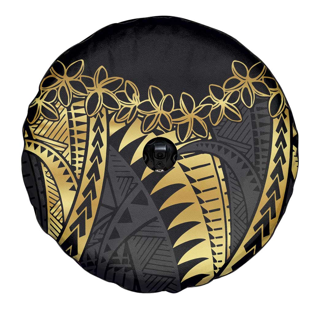 Polynesia Spare Tire Cover Black & Gold Fancy Plumeria LT7 - Polynesian Pride