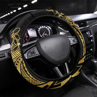 Polynesia Steering Wheel Cover Black & Gold Fancy Plumeria LT7 Universal Fit Black Gold - Polynesian Pride