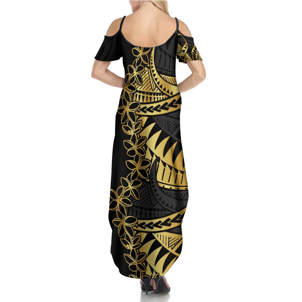 Polynesia Summer Maxi Dress Black & Gold Fancy Plumeria LT7 - Polynesian Pride