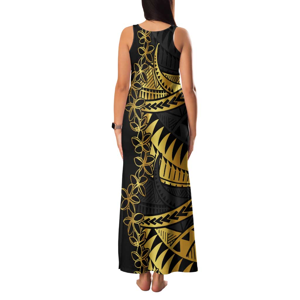 Polynesia Tank Maxi Dress Black & Gold Fancy Plumeria LT7 - Polynesian Pride