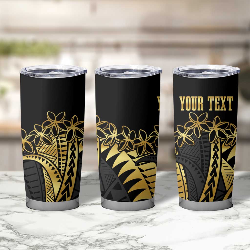 Polynesia Personalised Tumbler Cup Black & Gold Fancy Plumeria LT7 - Polynesian Pride