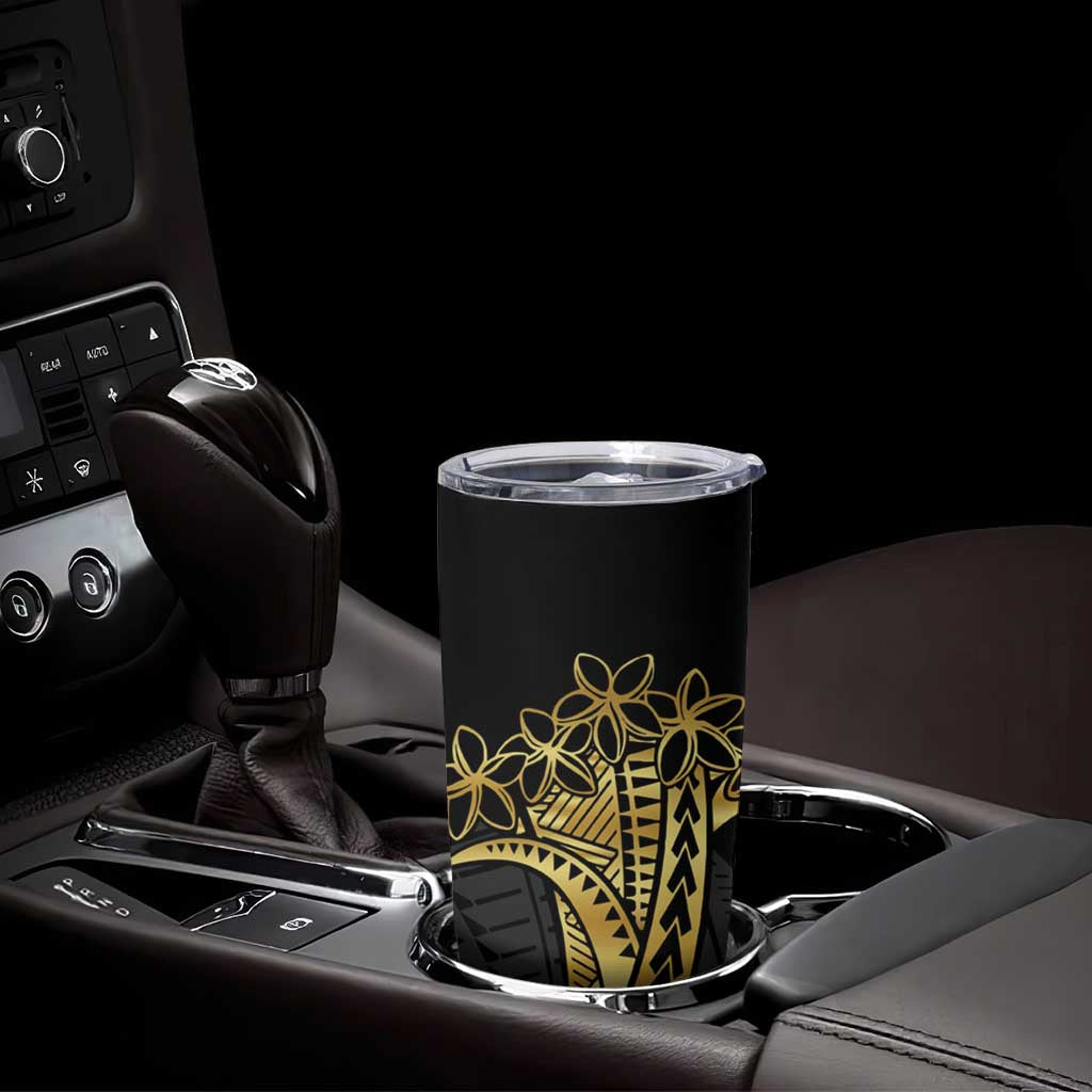 Polynesia Personalised Tumbler Cup Black & Gold Fancy Plumeria LT7 - Polynesian Pride