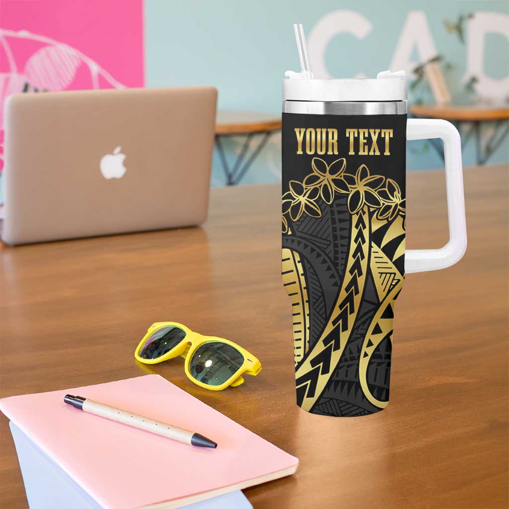 Polynesia Personalised Tumbler With Handle Black & Gold Fancy Plumeria
