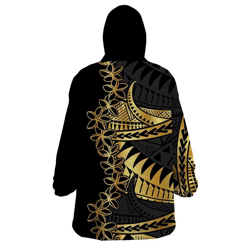 Polynesia Wearable Blanket Hoodie Black & Gold Fancy Plumeria LT7 - Polynesian Pride
