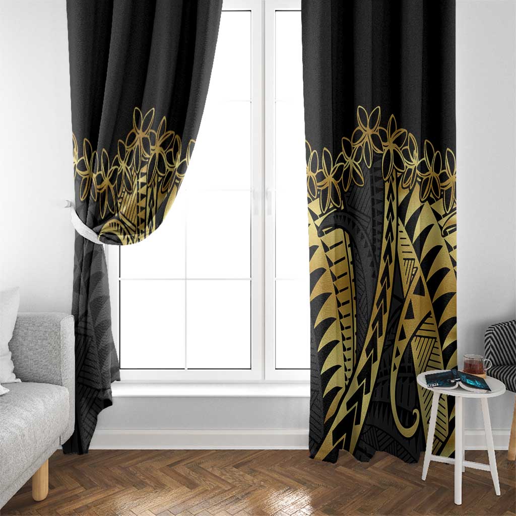 Polynesia Window Curtain Black & Gold Fancy Plumeria LT7 - Polynesian Pride