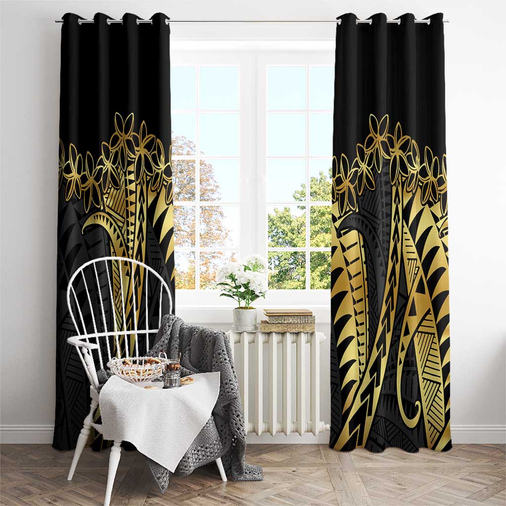 Polynesia Window Curtain Black & Gold Fancy Plumeria LT7 - Polynesian Pride