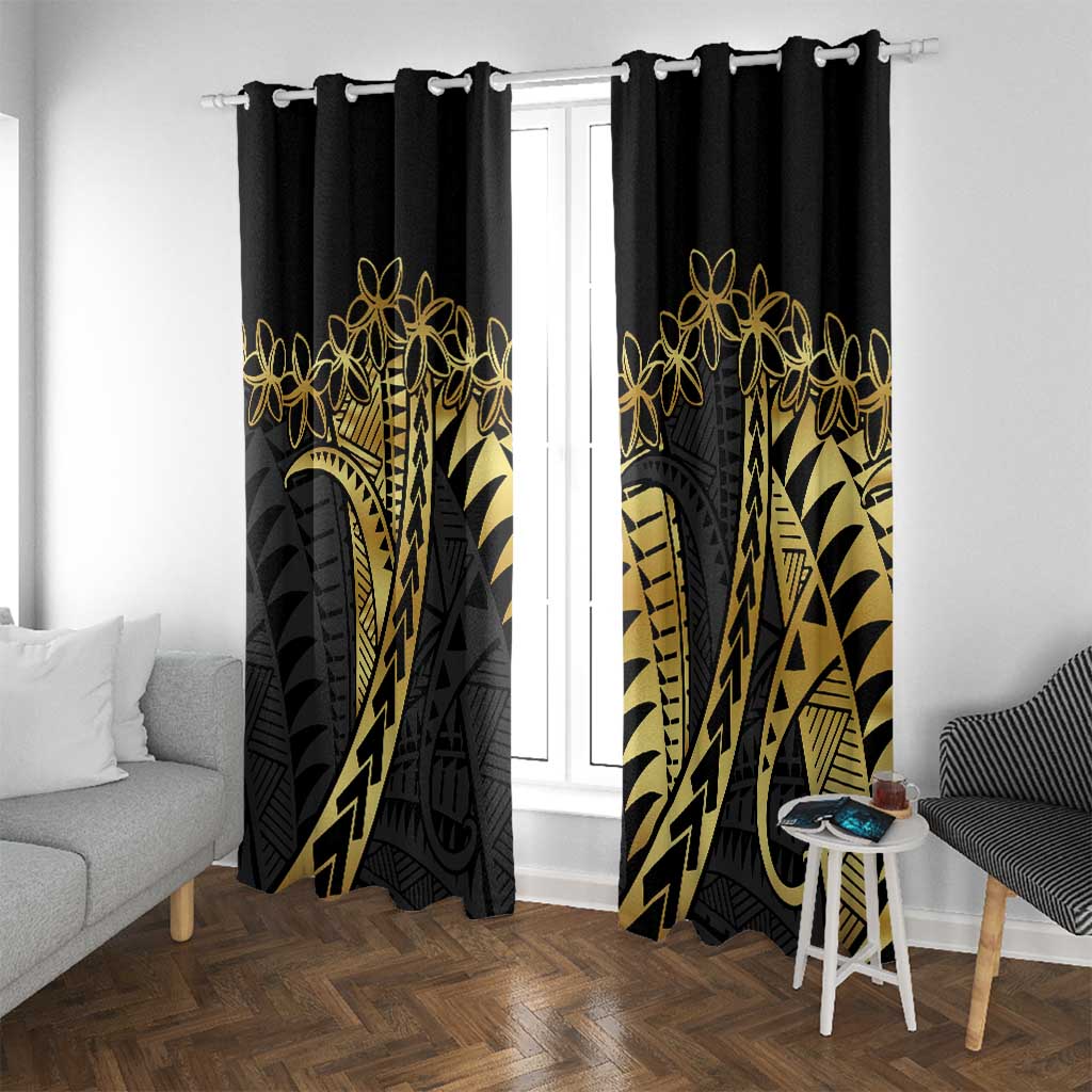 Polynesia Window Curtain Black & Gold Fancy Plumeria LT7 With Grommets Black Gold - Polynesian Pride