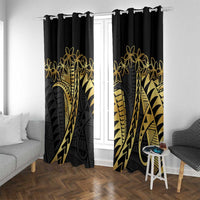 Polynesia Window Curtain Black & Gold Fancy Plumeria LT7 With Grommets Black Gold - Polynesian Pride
