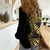 Polynesia Women Casual Shirt Black & Gold Fancy Plumeria