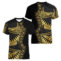 Polynesia Women V-Neck T-Shirt Black & Gold Fancy Plumeria LT7 - Polynesian Pride