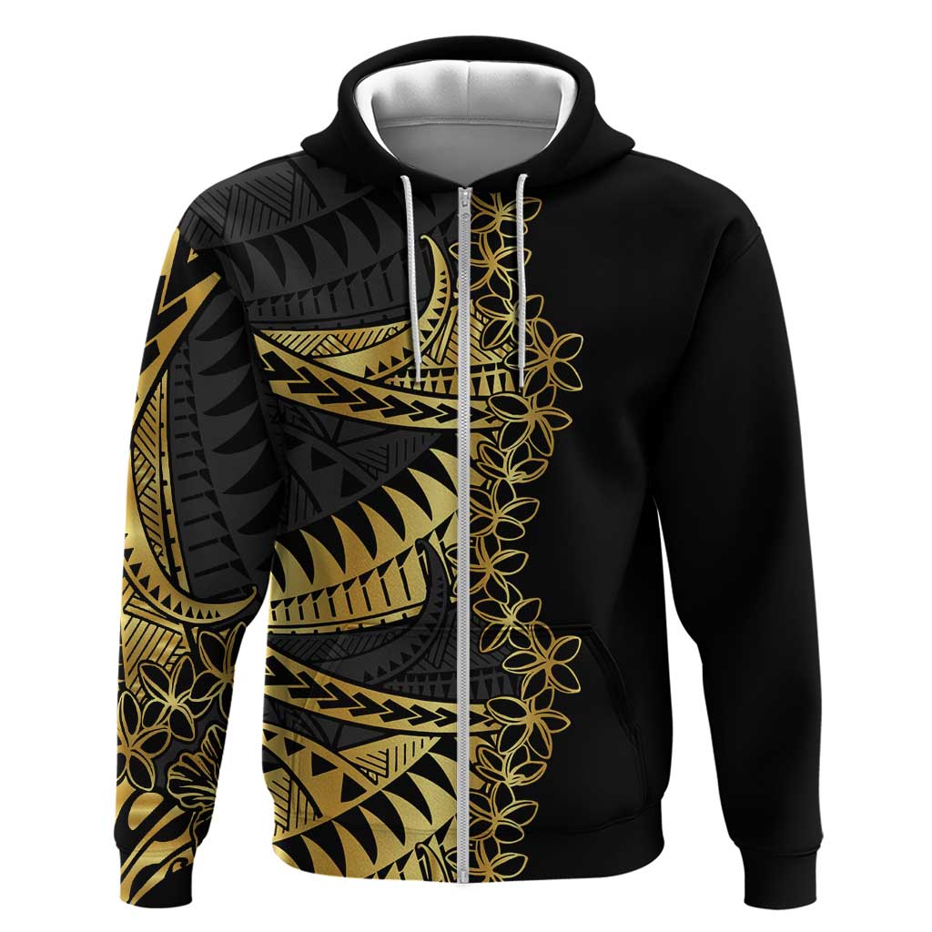 Polynesia Zip Hoodie Black & Gold Fancy Plumeria