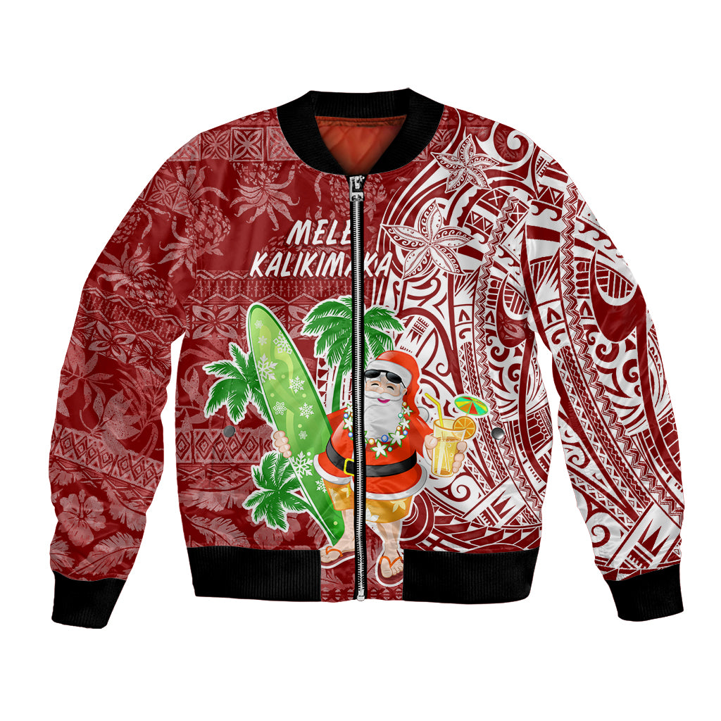 Hawaii Christmas Mele Kalikimaka Bomber Jacket Santa Claus LT7 Unisex Red - Polynesian Pride