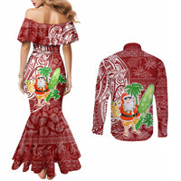Hawaii Christmas Mele Kalikimaka Couples Matching Mermaid Dress and Long Sleeve Button Shirt Santa Claus LT7 - Polynesian Pride