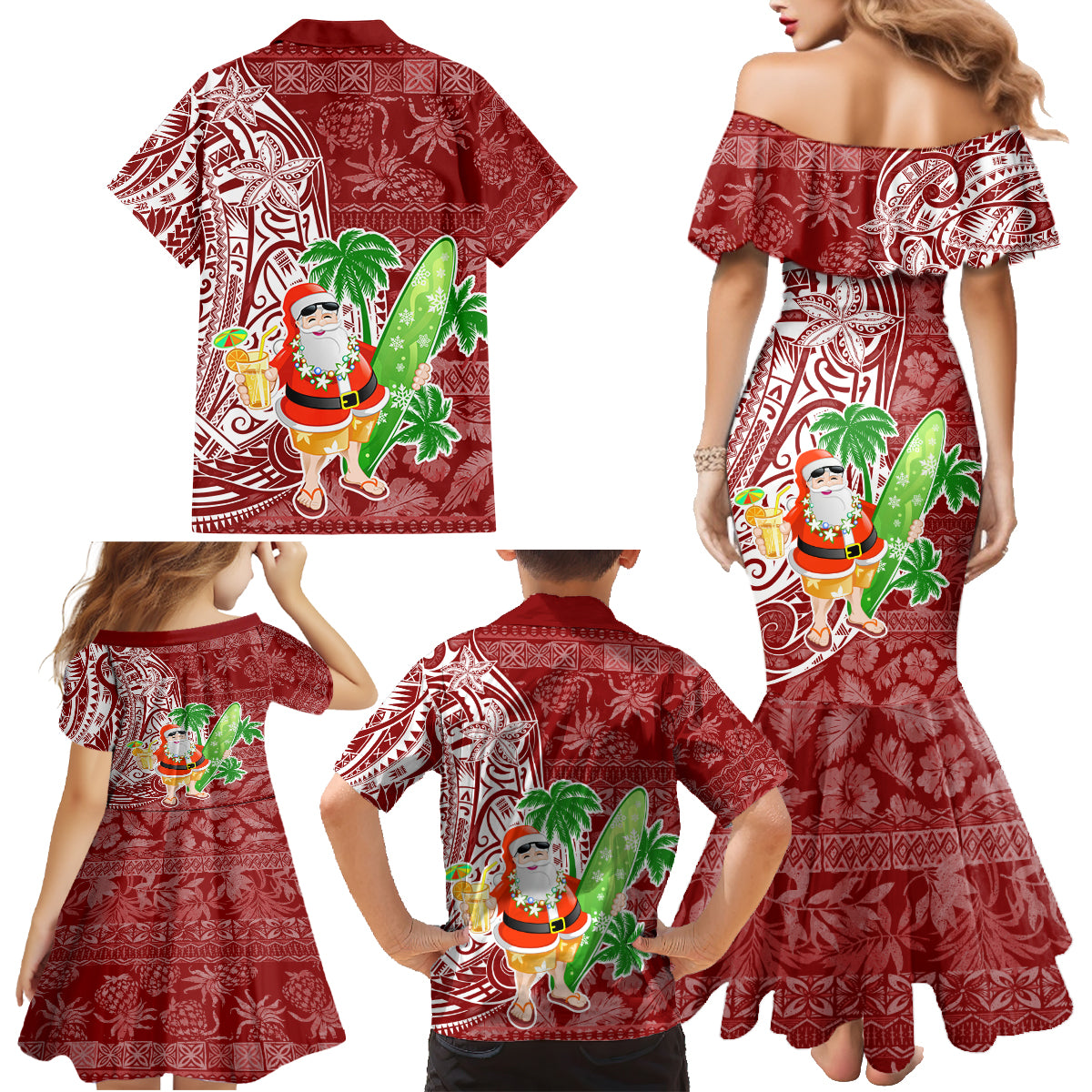 Hawaii Christmas Mele Kalikimaka Family Matching Mermaid Dress and Hawaiian Shirt Santa Claus LT7 - Polynesian Pride