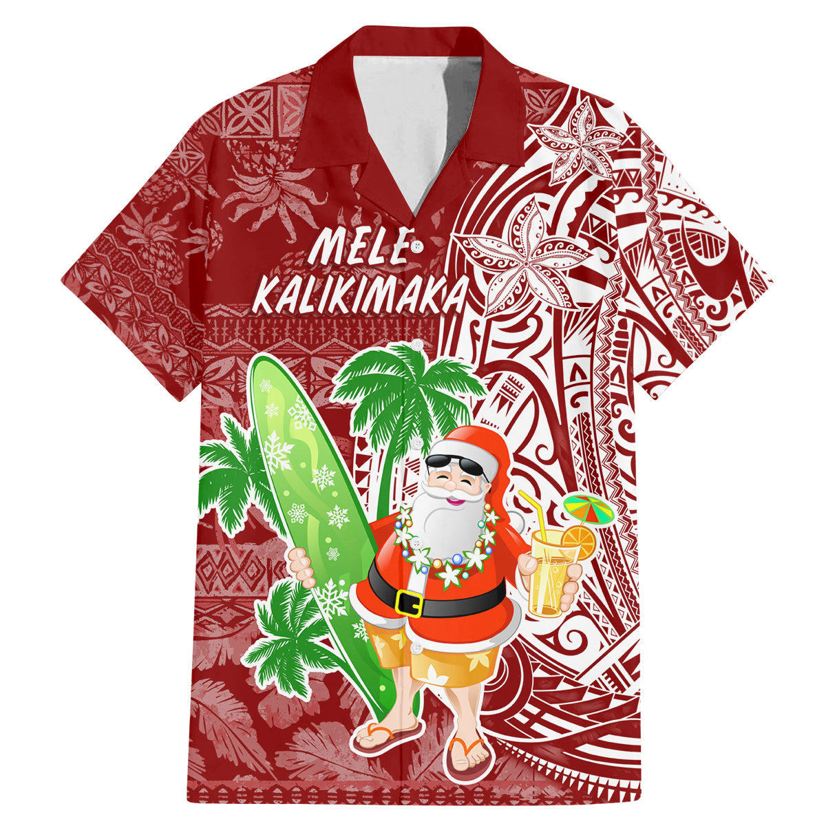 Hawaii Christmas Mele Kalikimaka Family Matching Mermaid Dress and Hawaiian Shirt Santa Claus LT7 Dad's Shirt - Short Sleeve Red - Polynesian Pride