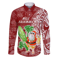 Hawaii Christmas Mele Kalikimaka Family Matching Mermaid Dress and Hawaiian Shirt Santa Claus LT7 Dad's Shirt - Long Sleeve Red - Polynesian Pride