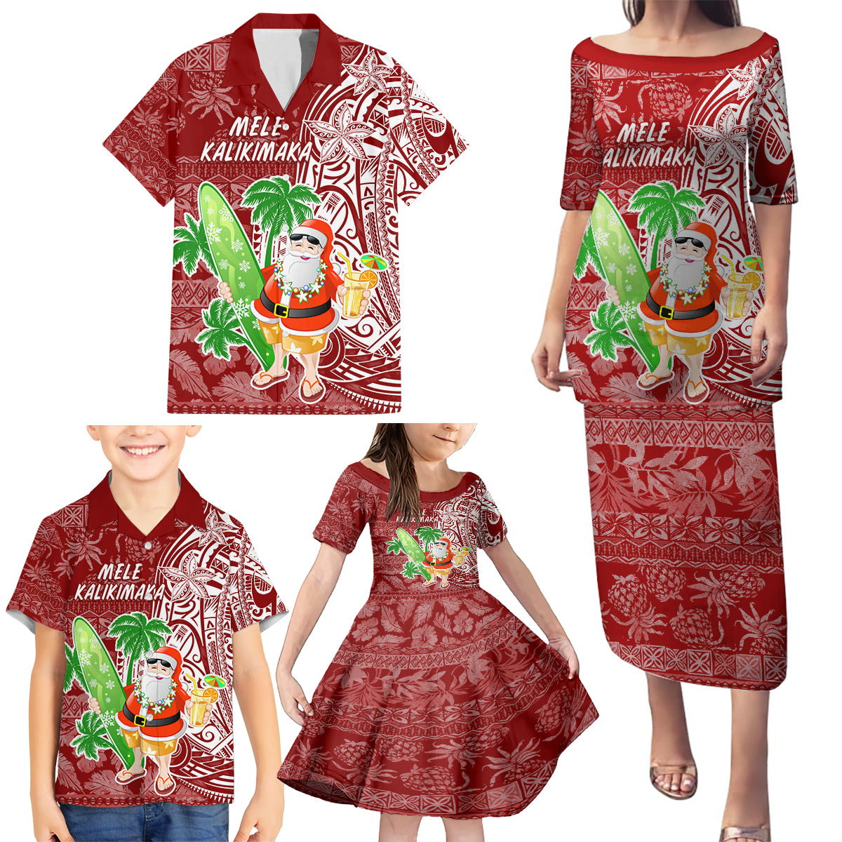 Hawaii Christmas Mele Kalikimaka Family Matching Puletasi Dress and Hawaiian Shirt Santa Claus LT7 - Polynesian Pride