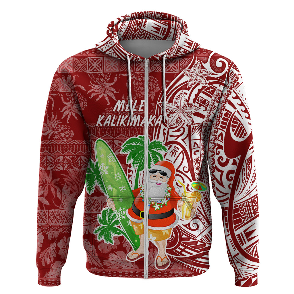 Hawaii Christmas Mele Kalikimaka Hoodie Santa Claus LT7 Zip Hoodie Red - Polynesian Pride