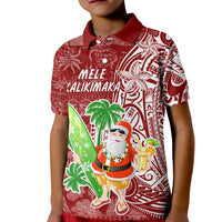 Hawaii Christmas Mele Kalikimaka Kid Polo Shirt Santa Claus LT7 Kid Red - Polynesian Pride