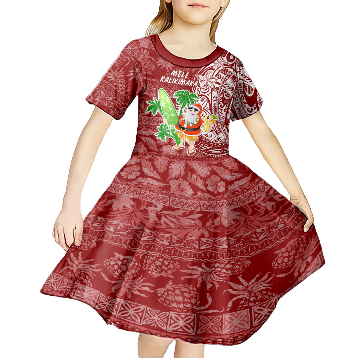 Hawaii Christmas Mele Kalikimaka Kid Short Sleeve Dress Santa Claus LT7 - Polynesian Pride