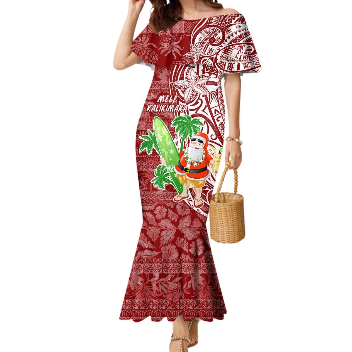 Hawaii Christmas Mele Kalikimaka Mermaid Dress Santa Claus LT7 Women Red - Polynesian Pride