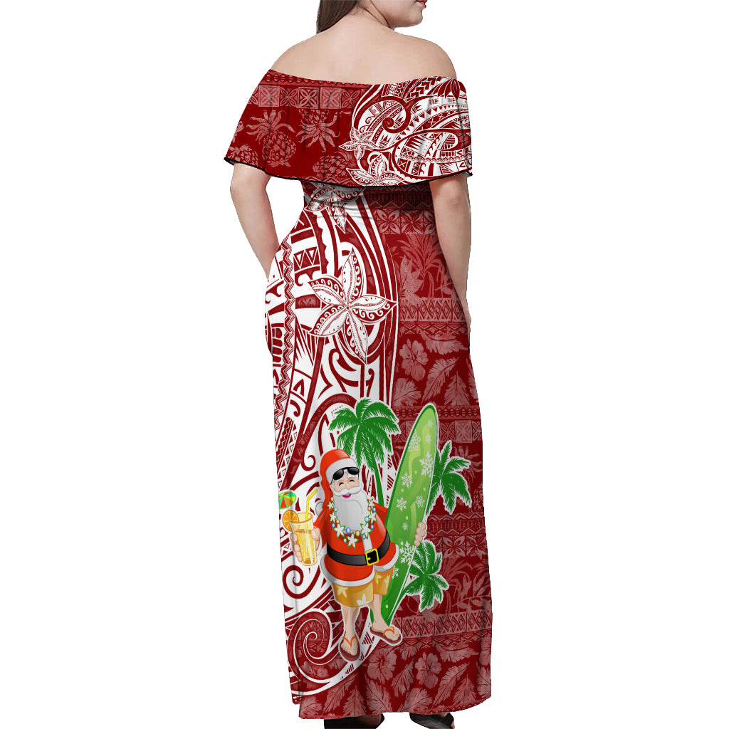 Hawaii Christmas Mele Kalikimaka Off Shoulder Maxi Dress Santa Claus LT7 - Polynesian Pride