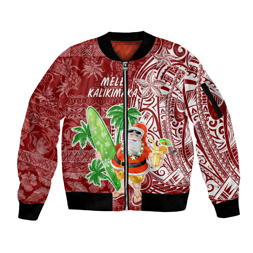 Hawaii Christmas Mele Kalikimaka Sleeve Zip Bomber Jacket Santa Claus LT7 Unisex Red - Polynesian Pride