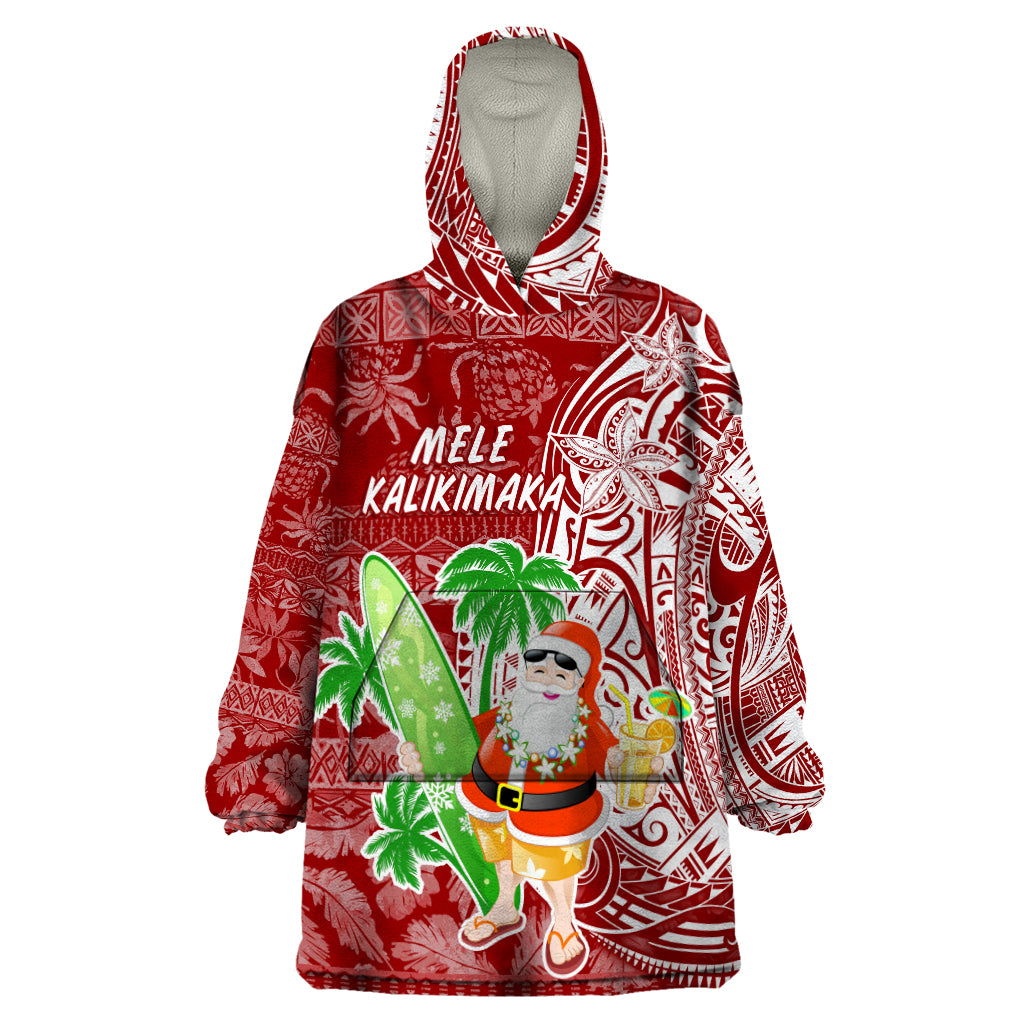 Hawaii Christmas Mele Kalikimaka Wearable Blanket Hoodie Santa Claus LT7 One Size Red - Polynesian Pride