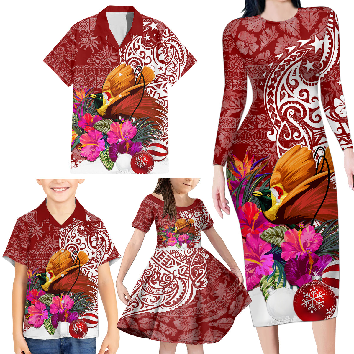 Papua New Guinea Christmas Family Matching Long Sleeve Bodycon Dress and Hawaiian Shirt Bird-of-Paradise Special LT7 - Polynesian Pride