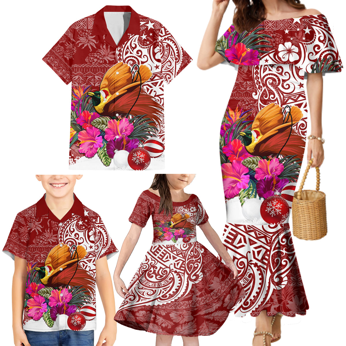 Papua New Guinea Christmas Family Matching Mermaid Dress and Hawaiian Shirt Bird-of-Paradise Special LT7 - Polynesian Pride