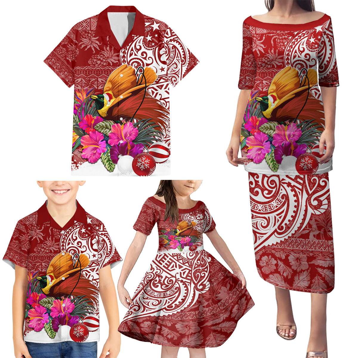 Papua New Guinea Christmas Family Matching Puletasi Dress and Hawaiian Shirt Bird-of-Paradise Special LT7 - Polynesian Pride