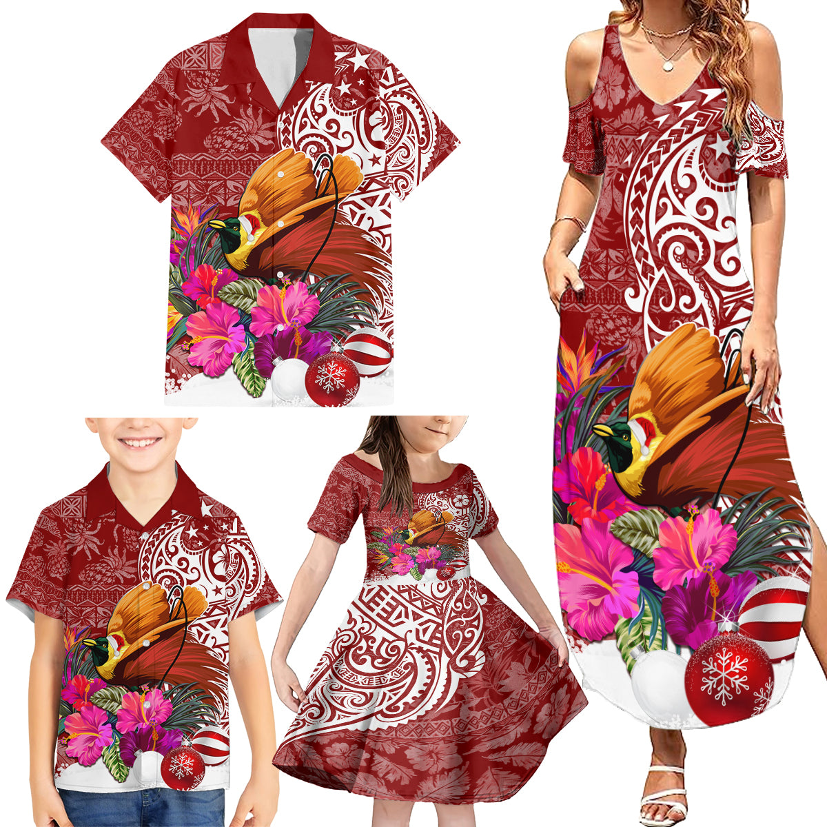 Papua New Guinea Christmas Family Matching Summer Maxi Dress and Hawaiian Shirt Bird-of-Paradise Special LT7 - Polynesian Pride