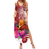 Papua New Guinea Christmas Family Matching Summer Maxi Dress and Hawaiian Shirt Bird-of-Paradise Special LT7 Mom's Dress Red - Polynesian Pride