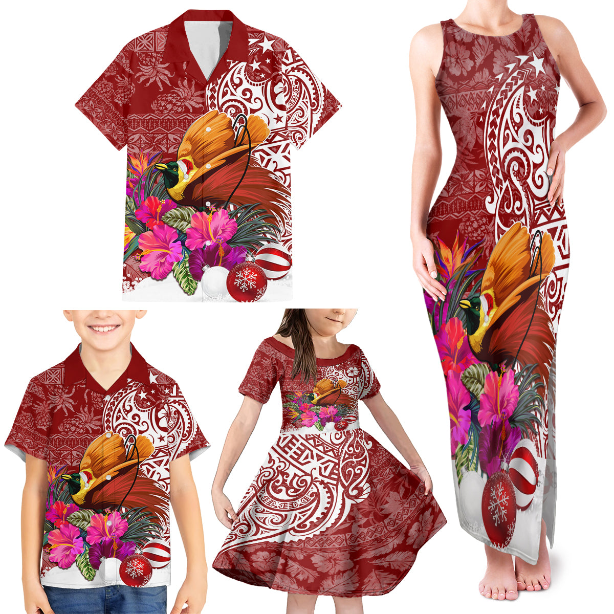 Papua New Guinea Christmas Family Matching Tank Maxi Dress and Hawaiian Shirt Bird-of-Paradise Special LT7 - Polynesian Pride