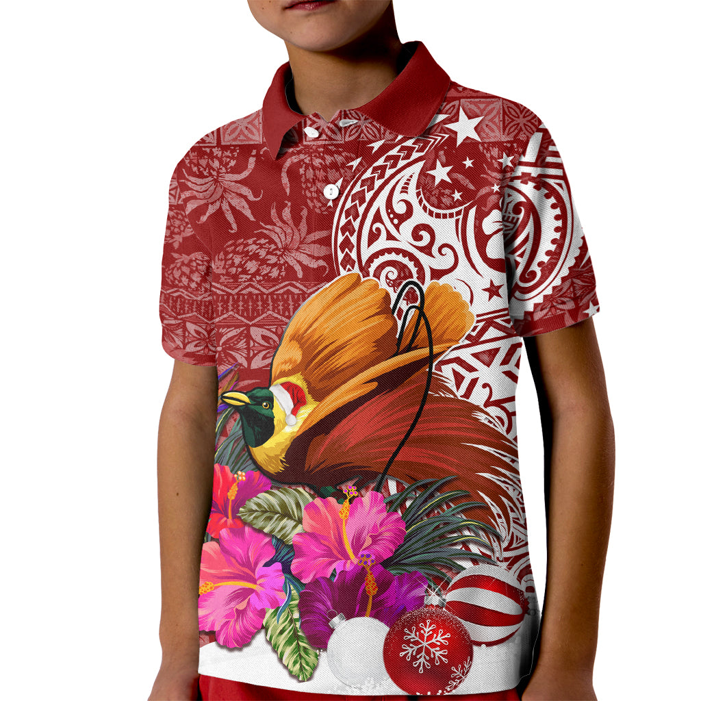 Papua New Guinea Christmas Kid Polo Shirt Bird-of-Paradise Special LT7 Kid Red - Polynesian Pride