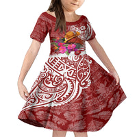 Papua New Guinea Christmas Kid Short Sleeve Dress Bird-of-Paradise Special LT7 KID Red - Polynesian Pride