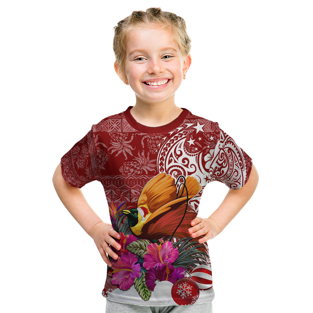 Papua New Guinea Christmas Kid T Shirt Bird-of-Paradise Special LT7 Red - Polynesian Pride