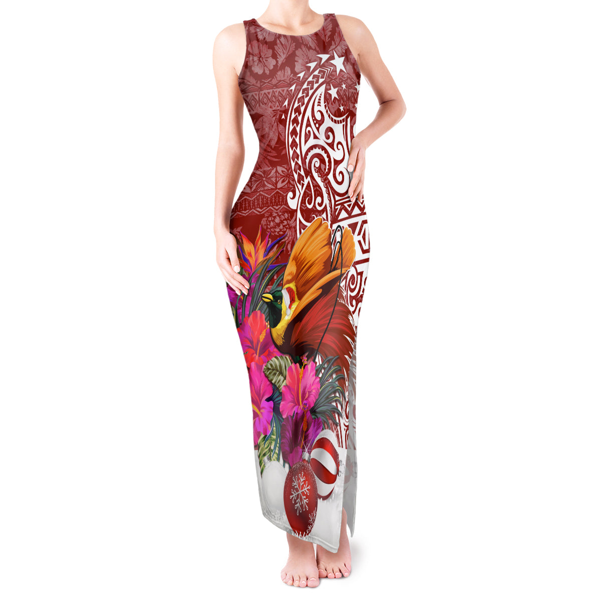 Papua New Guinea Christmas Tank Maxi Dress Bird-of-Paradise Special LT7 Women Red - Polynesian Pride