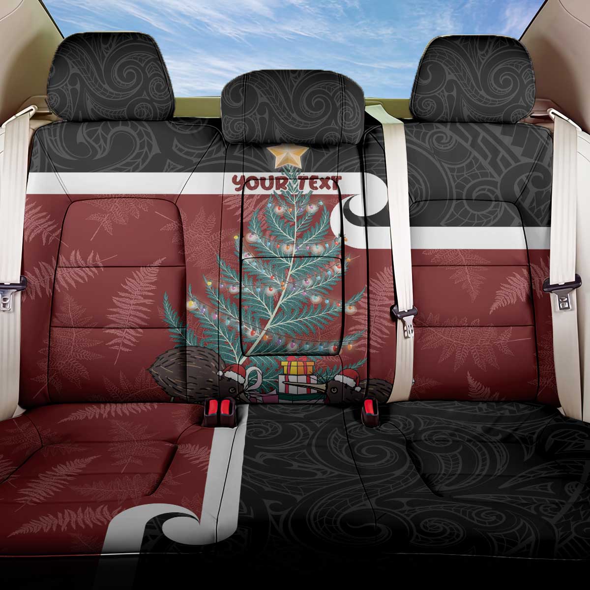 Personalised New Zealand Maori Christmas Back Car Seat Cover Xmas Fern Mix Kowhawhai